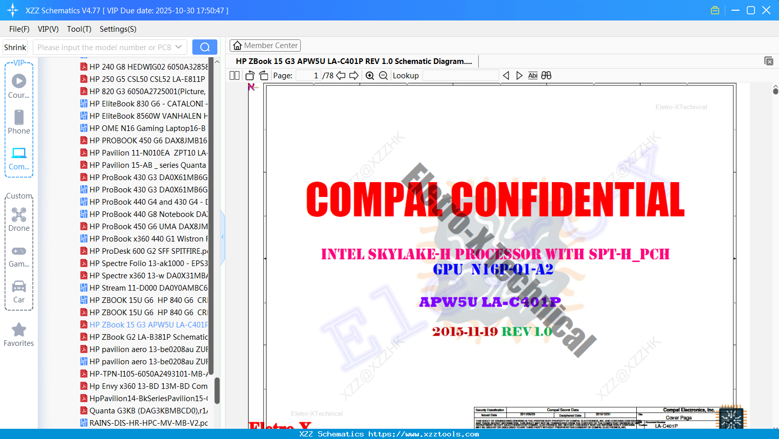 Laptop HP ZBook 15 G3 APW5U LA-C401P REV 1.0 Schematic Diagram